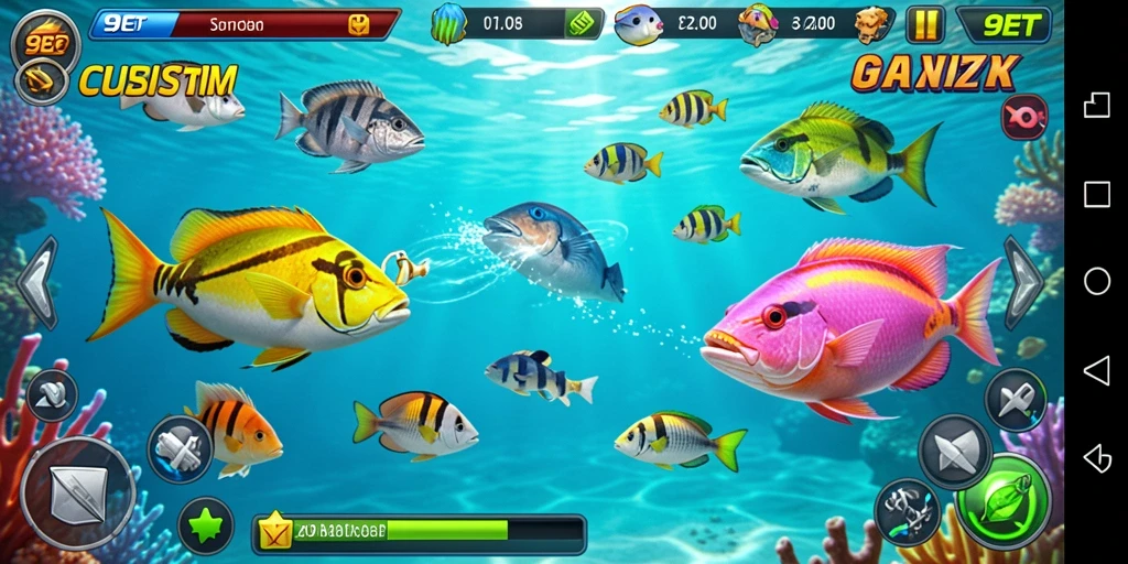 Tampilan gameplay seru dalam permainan Tembak Ikan 9ET.