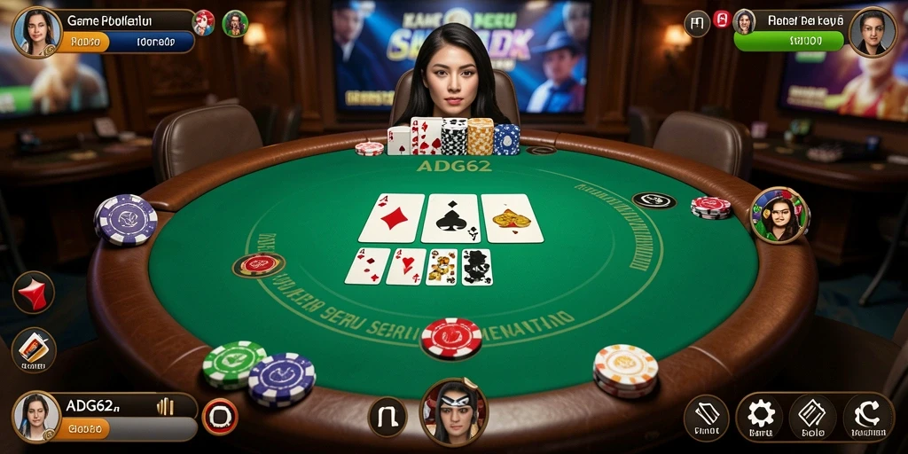 Screenshot gameplay ADG62 menampilkan pemain poker yang sedang beraksi.