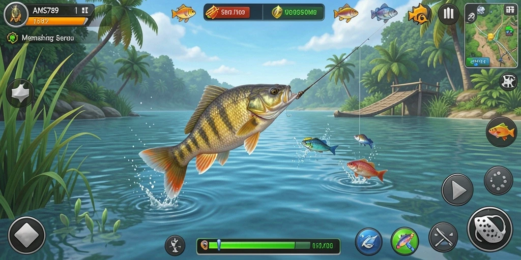 Screenshot gameplay AMS789 menunjukkan pengalaman seru saat memancing.