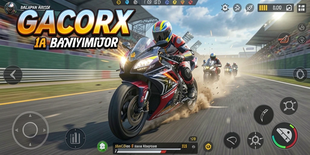 Tampilan gameplay GACORX yang mendebarkan saat balapan motor.