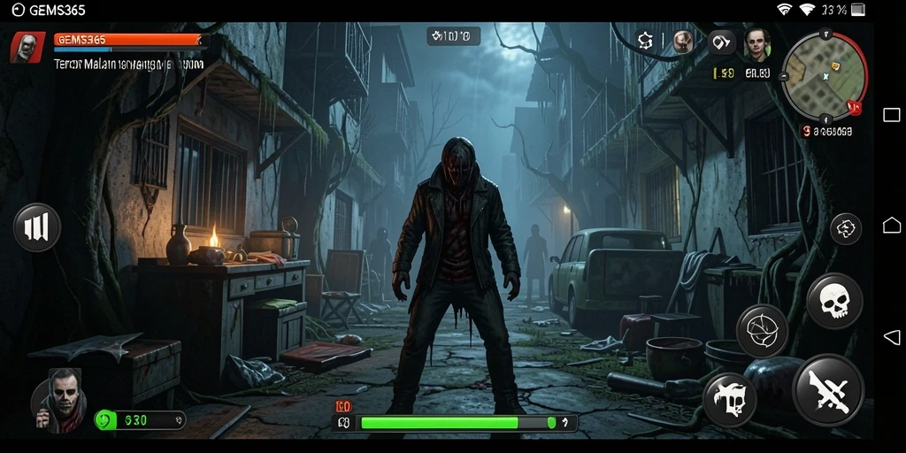 Screenshot gameplay GEMS365 menampilkan suasana yang menegangkan dan mencekam.