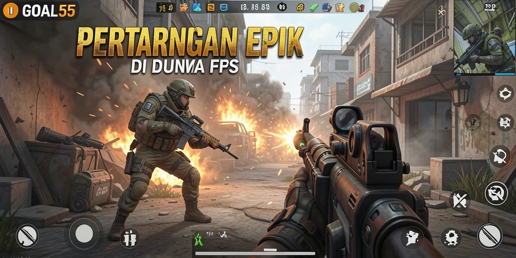 Tangkapan layar menampilkan aksi intens dalam gameplay GOAL55, dengan grafis yang menakjubkan.