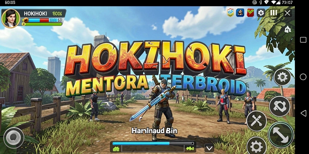 Tampilan gameplay HOKIHOKI dengan menara dan musuh yang dinamis.