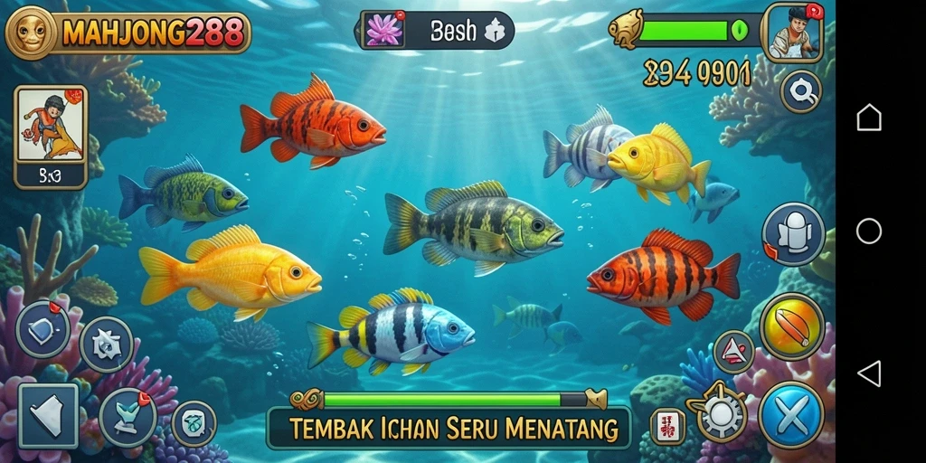 Screenshot gameplay MAHJONG288 menampilkan aksi tembak ikan yang menarik.