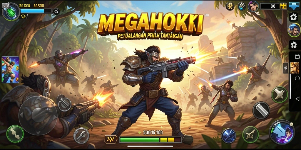 Tangkapan layar gameplay MEGAHOKI menampilkan pertempuran seru dan dinamis.
