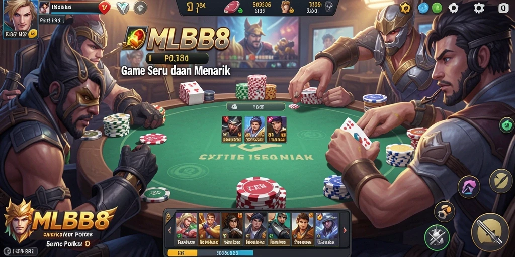 Screenshot gameplay MLBB8 menampilkan aksi poker yang menegangkan.