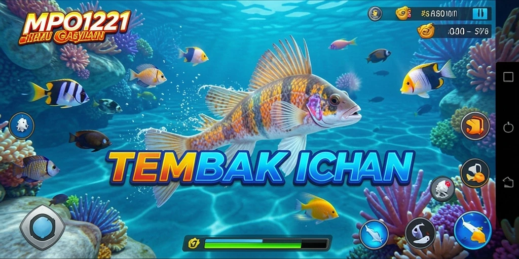 Screenshot MPO1221 menampilkan aksi menangkap ikan yang seru.