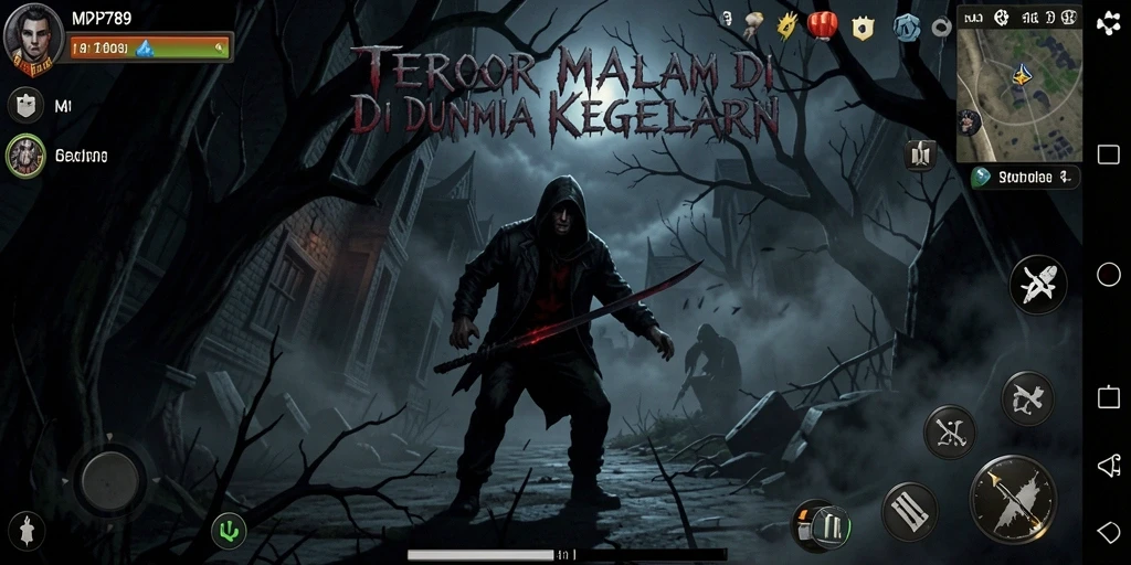 Tampilan gameplay menakutkan dengan suasana gelap dan mencekam.