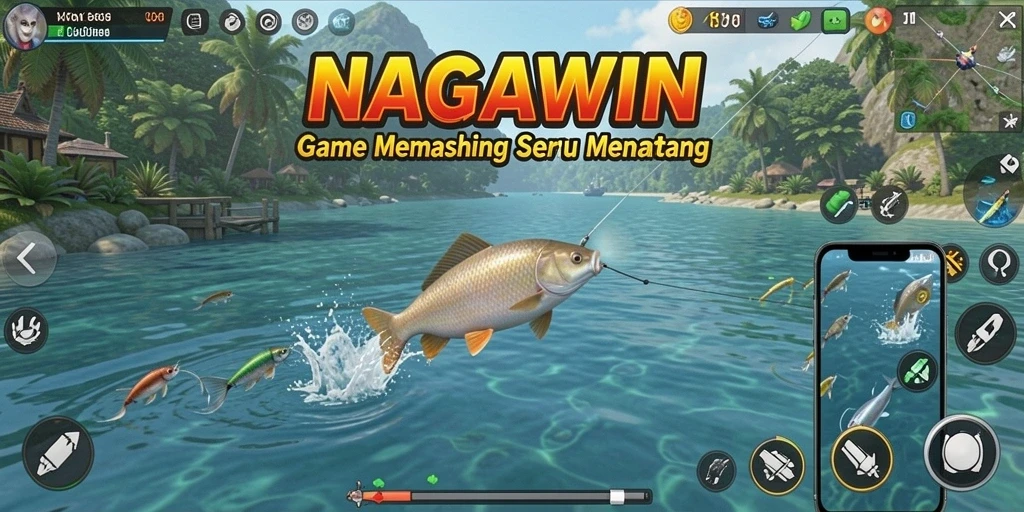 Tampilan gameplay NAGAWIN yang menarik saat memancing.