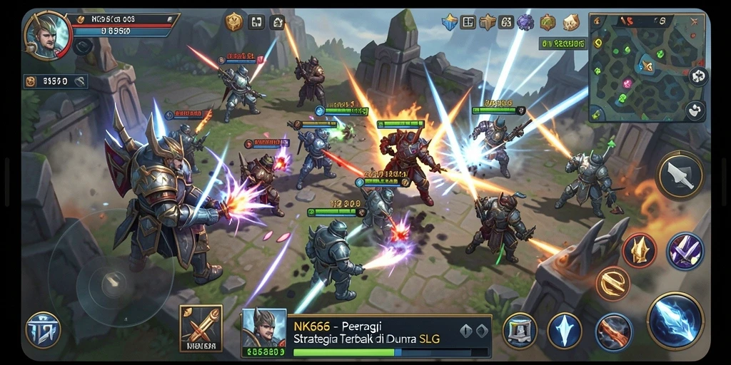 Screenshot gameplay NK666 yang menampilkan pertempuran strategis dan aliansi antara pemain.