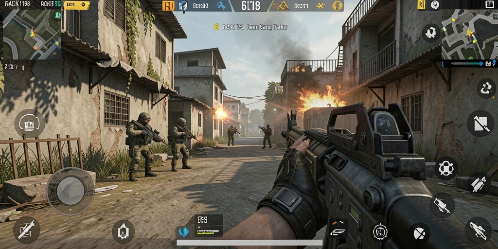 Tampilan gameplay intens dalam <strong>RACIK198</strong> dengan aksi tembak-menembak yang seru.