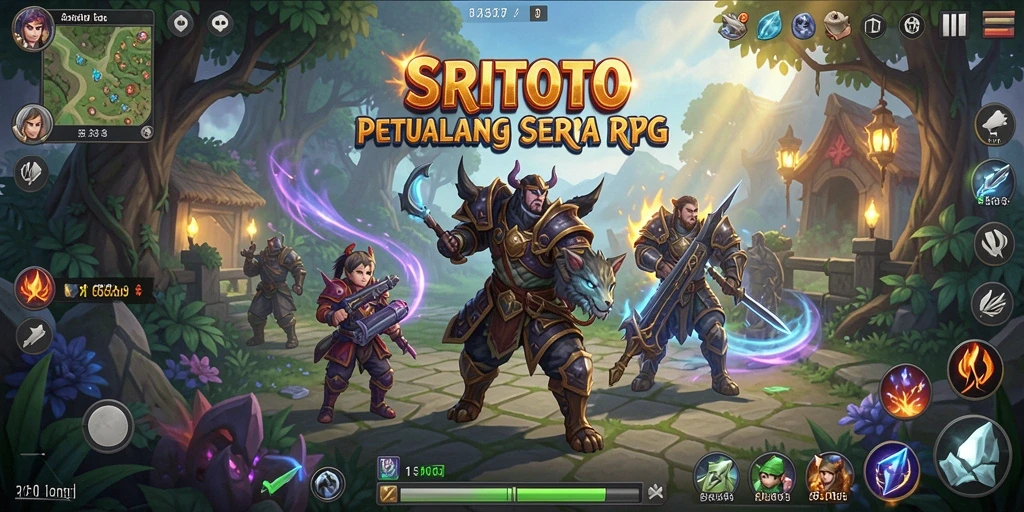 Tangkapan layar utama dari gameplay SRITOTO menampilkan petualangan RPG yang seru.