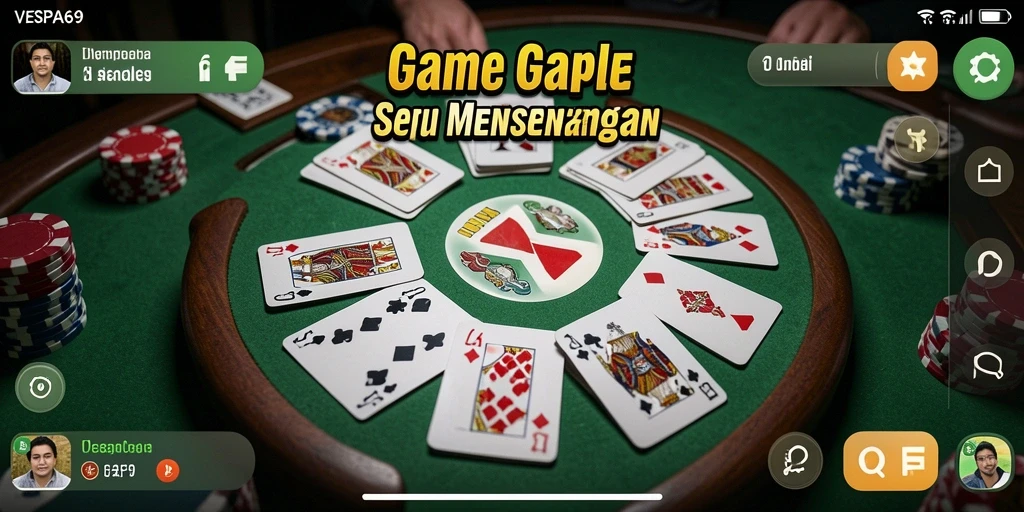 Tampilan screenshot utama VESPA69 menampilkan dinamika seru permainan Gaple.
